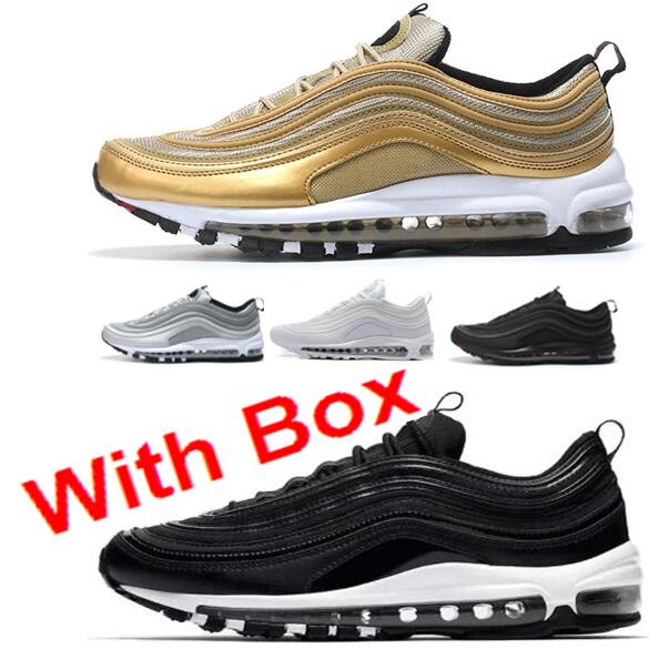 

With Box 97 SILVER BULLET Triple Black OG QS Metallic Silver Gold Argento 97 Scarpe Da Ginnastica Classico Taglia Running Shoes Mens Women