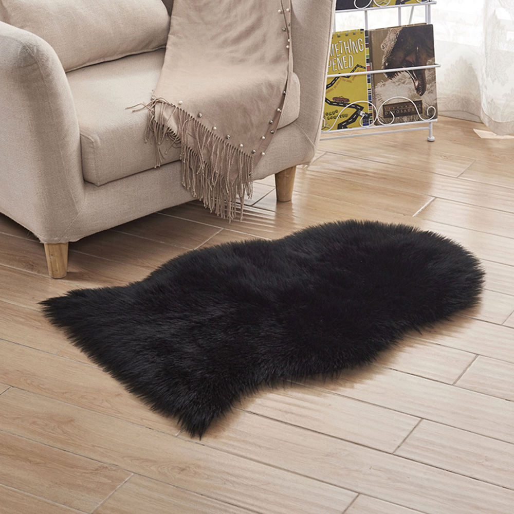 Soft Fur Artificial Sheepskin Rug Carpet Chair Cover Artificial Wool Warm Hairy Carpets Skin Fur Area Rugs For Living Room, Black 
Soft Fur Artificial Sheepskin Rug Carpet Chair Cover Artificial Wool Warm Hairy Carpets Skin Fur Area Rugs For Living Room, Black