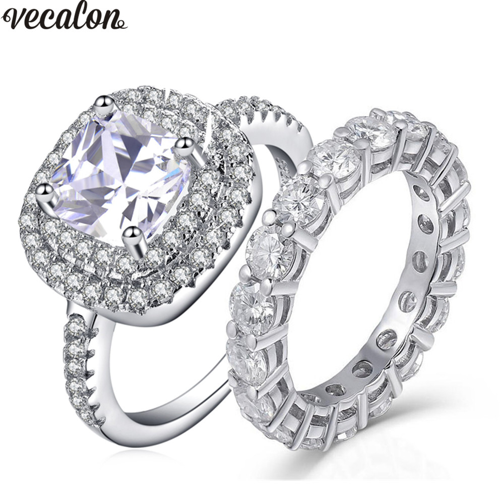 Vecalon Promise ring sets Diamond Cz Stone 925 Sterling Silver Engagement wedding Band rings for women Men jewelry