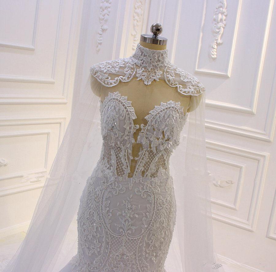 2020 Custom Mermaid Wedding Dresses with Wrap Lace Sweetheart Tulle Sweep Train Bridal Gowns Sequined Real Image robe de mairee