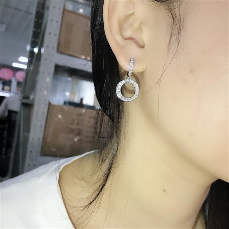 Fine Vintage Fashion Jewelry Sterling Sier Princess Cut White Topaz CZ Dia Circle Women Wedding Bridal Clip Dangle Earring
