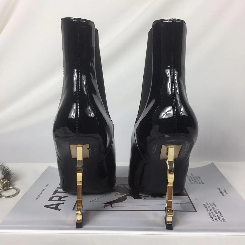 Hot Sale-letter with fashion boots Patent leHigh letter with fashion boots Patent leather heather heel, and leg elastic Martin boots
