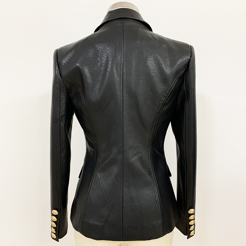 Newest Fall Winter 2019 ner Blazer Jacket Women's Lion Metal Buttons Double Breasted Synthetic Leather Blazer Overcoat CJ191201