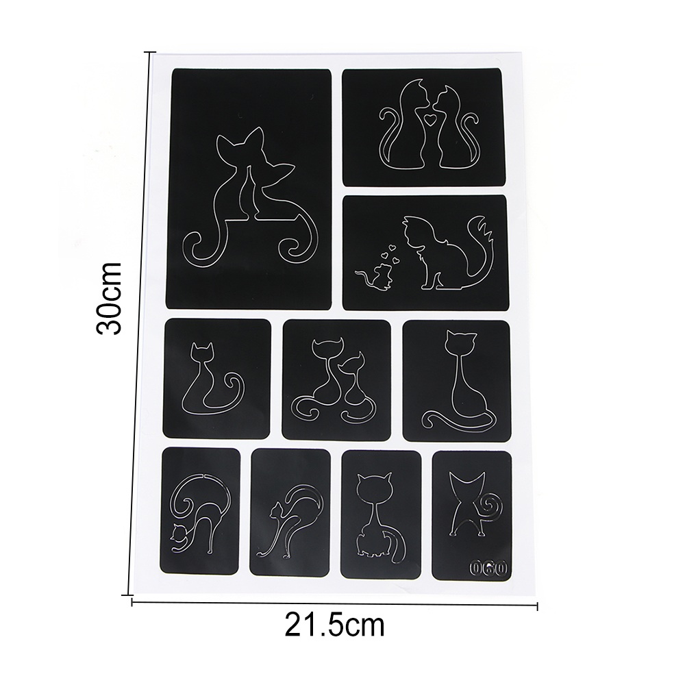 5 Pcs Cats Cross Style Hollow Tattoo Template Cartoon Airbrush Body Art Tattoo Stencil Woman Girl Kids Drawing Template