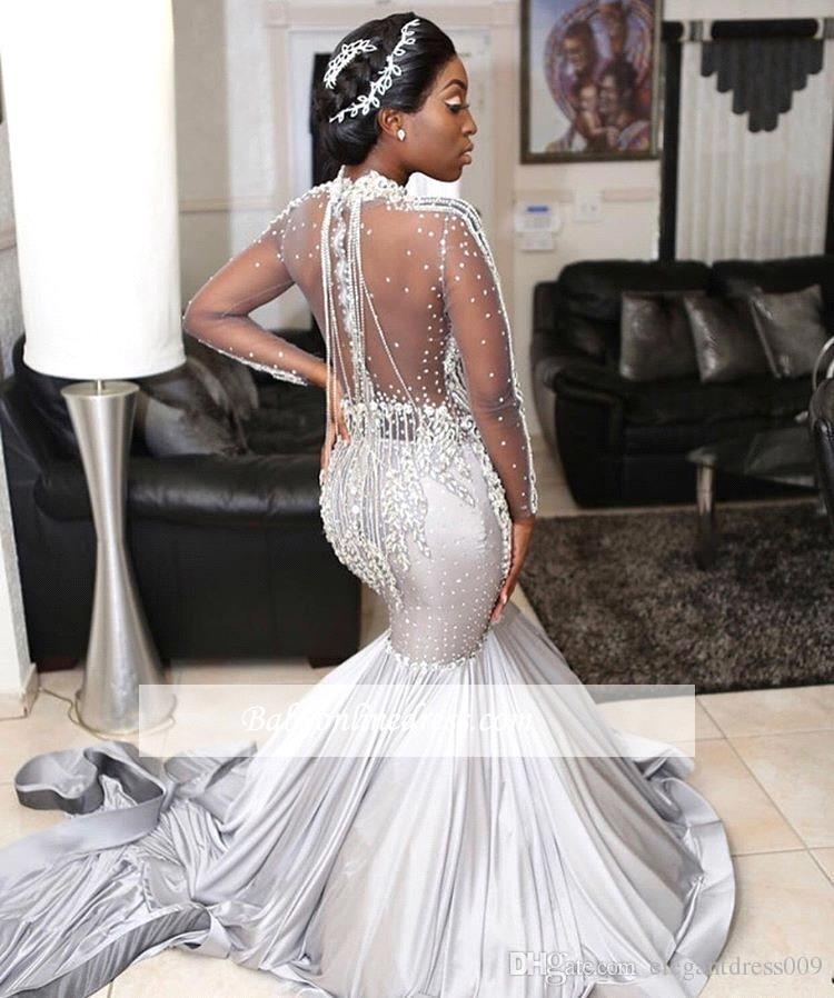 2019 Arabic Mermaid Wedding Dresses Appliqued Beads Pearl High Neck Long Sleeves Lace Wedding Dress Plus Size Bridal Gowns Vestidos De Noiva