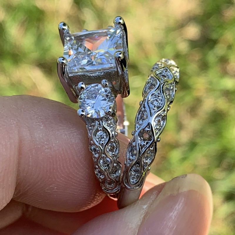 2020 New Arrival Top Selling Luxury Jewelry 925 Sterling Silver Princess Cut White Topaz CZ Diamond Gemstones Couple Rings Women Bridal Ring