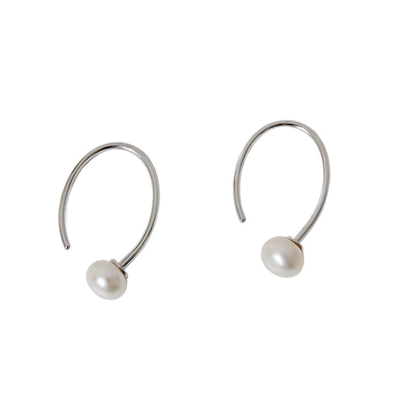 100% 925 Sterling Silver Hook Earring New Punk Style Natural Freshwater Pearl Stud Earring Women Piercing Earrings