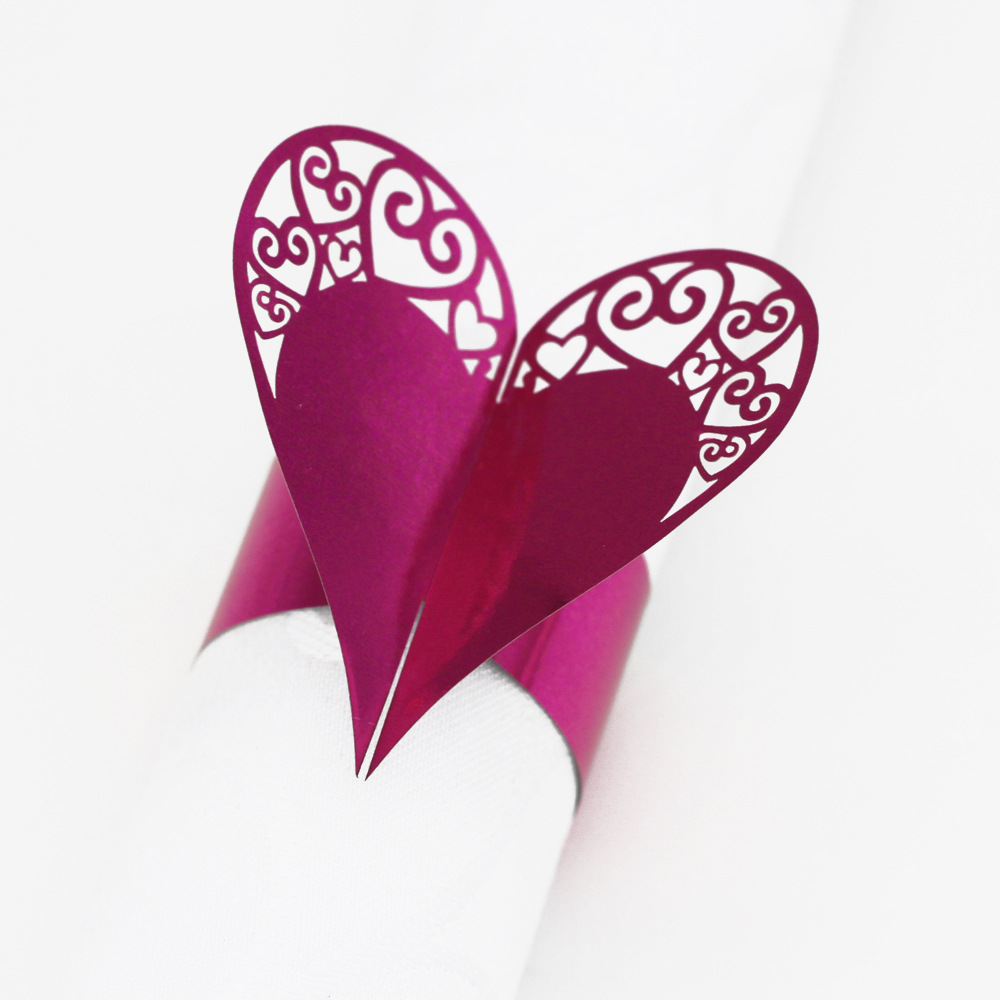 Hollow Creative Heart Shape Laser Cut Paper Napkin Ring for Wedding Party Dinner Table Decoration Napkin Buckle
