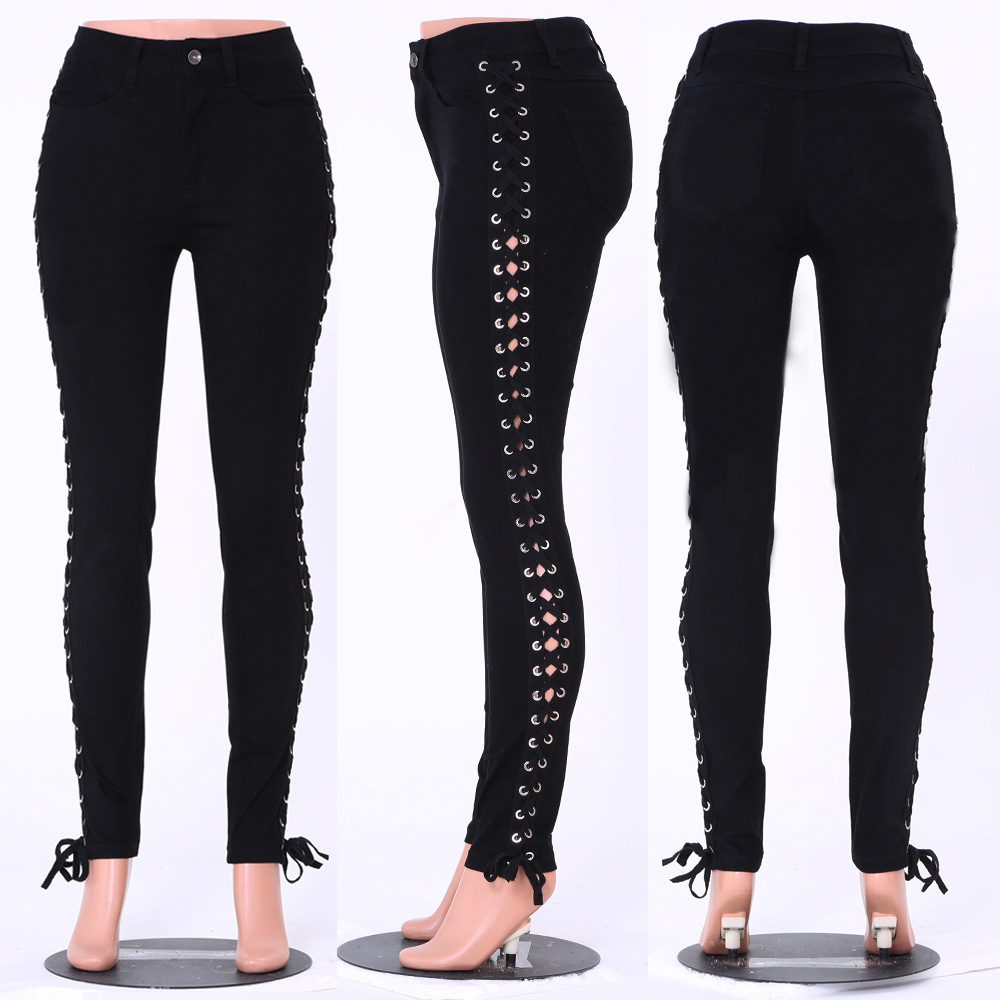 2020 Slim Jeans for Women New Sexy Fashion Ripped Skinny Bandage Metal Denim Hole High Waist Pencil Jeans Plus Size