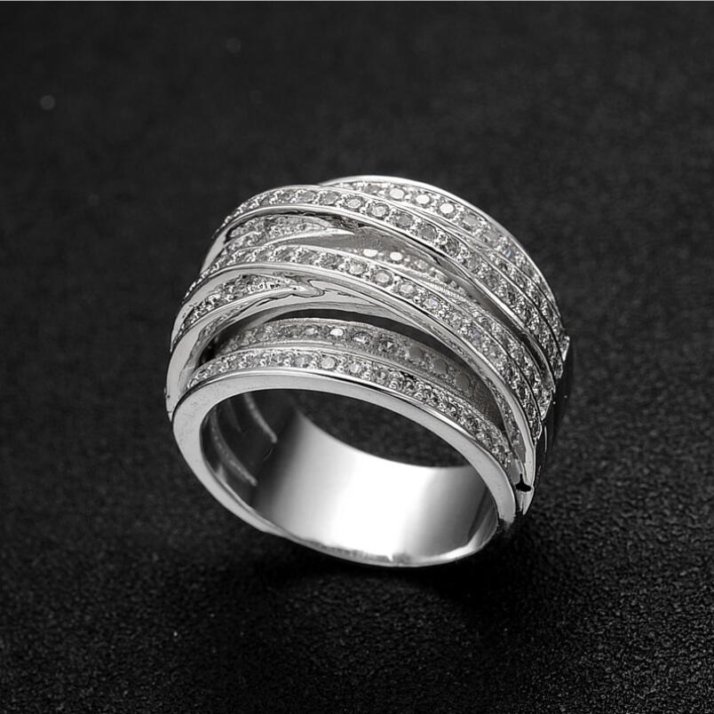 Size 6-10 Handmade Fashion Jewelry 925 Sterling Silver Pave White Sapphire CZ Diamond Gemstones Eternity Promise Women Wedding Ring Gift