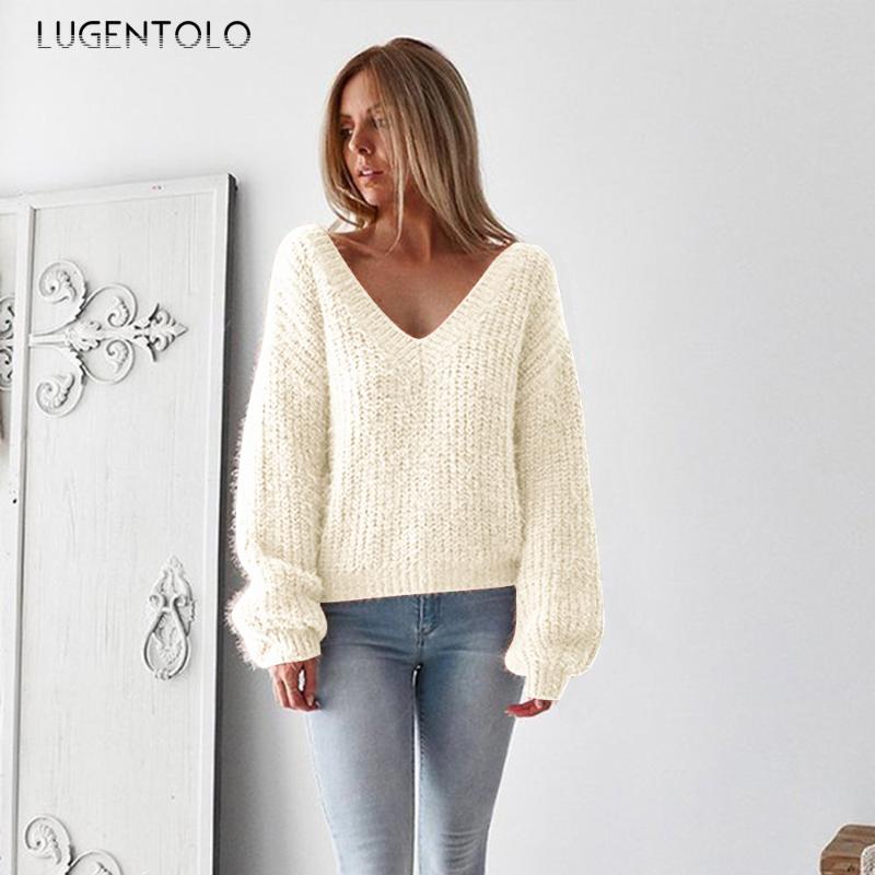 Lugentolo Women Sweater Sexy V-neck Open Back Autumn New Fashion Lacing Loose Long Sleeve 5 Solid Colors Casual Sweaters, White;black
Lugentolo Women Sweater Sexy V-neck Open Back Autumn New Fashion Lacing Loose Long Sleeve 5 Solid Colors Casual Sweaters, White;black