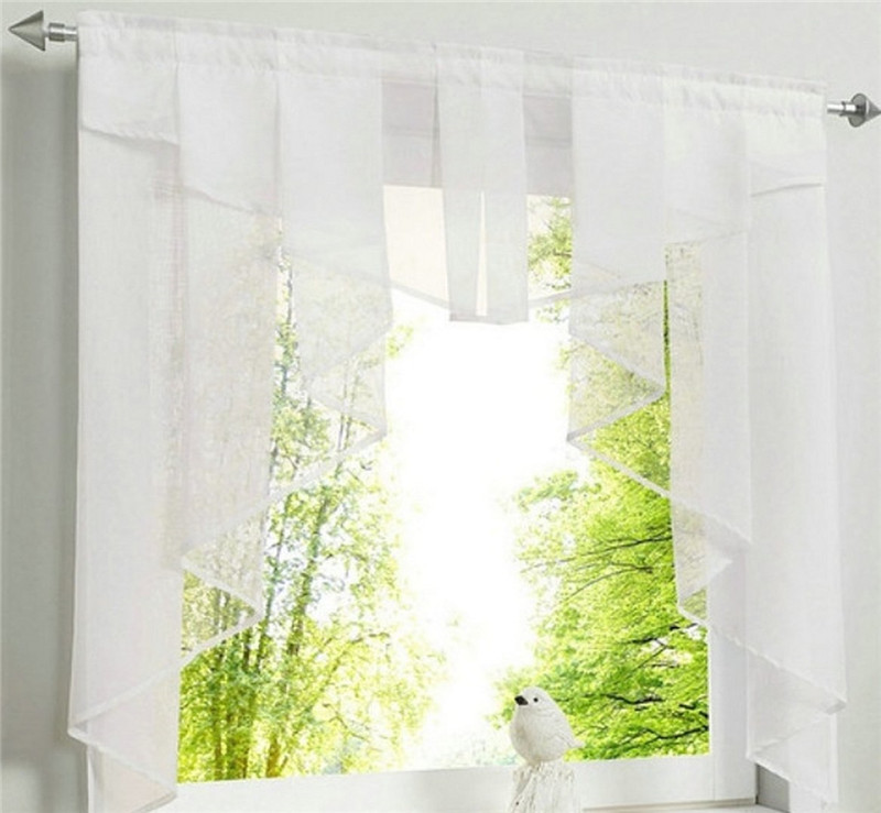 Flying Tulle Kitchen Curtain For Window Balcony Rome Pleated Design Stitching Colors Voile Sheer Drape White Yarn Curtains Short