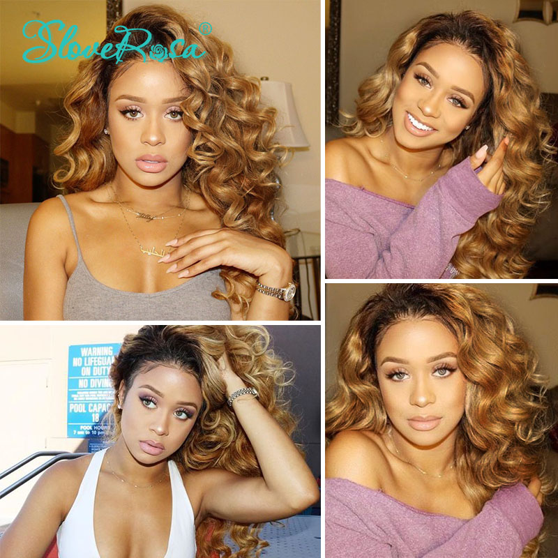 Wholesale deep wave Ombre blonde Brazilian full Lace Front Wigs With Baby Hair 360 lace frontal Pre Plucked synthetic Wig For Women