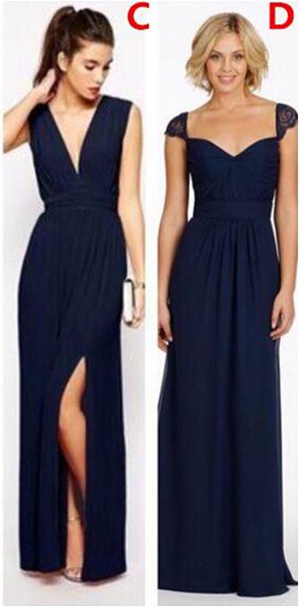 2020 New Fashion Dark Navy Blue Chiffon Beach Bridesmaid Dresses with Split Different Style Junior Bridesmaids Dress Custom Make Cheap Gown