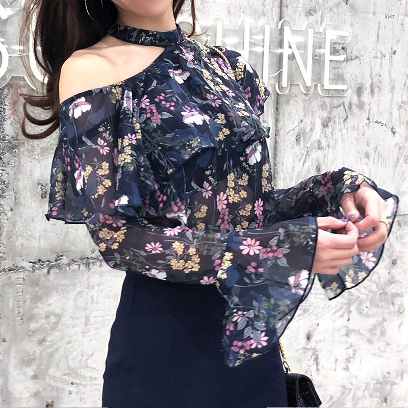 Sweet Women Floral Shirt Chiffon Halter Navy Blue Flare Sleeve Blouse Women Female Blusas Lady Top Spring Clothes 205008, Skirt
Sweet Women Floral Shirt Chiffon Halter Navy Blue Flare Sleeve Blouse Women Female Blusas Lady Top Spring Clothes 205008, Skirt