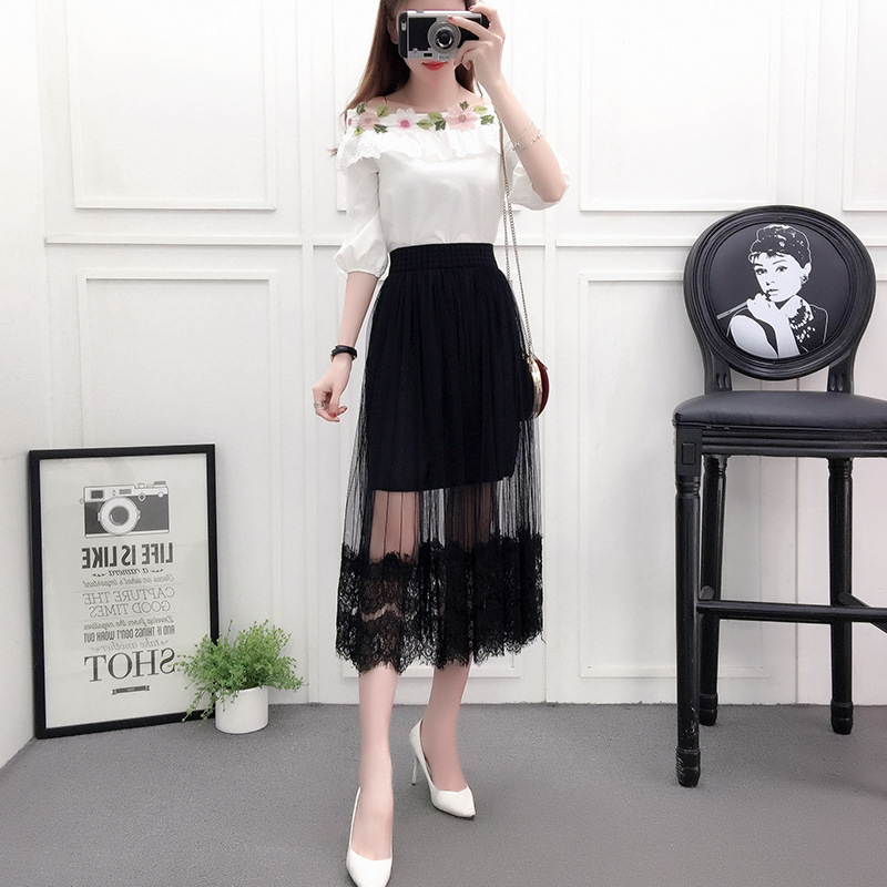 2020 Spring and summer new KoreanChiffon Fairy skirt Splicing Pure colorwomen's thin lace Fashion avant-garde mesh pleated skirt, Black
2020 Spring and summer new KoreanChiffon Fairy skirt Splicing Pure colorwomen's thin lace Fashion avant-garde mesh pleated skirt, Black