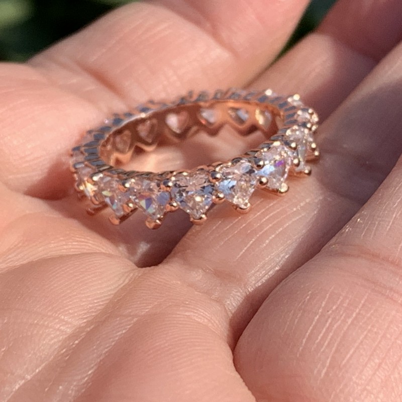 Wholesale Vintage Fashion Jewelry 925 Sterling Silver&Rose Gold Fill Full Pear Cut White Topaz CZ Diamond Gemstones Promise Women Band Ring