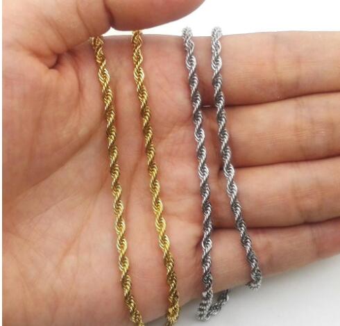 Hip Hop 18K Gold Plated Stainless Steel 3MM Twisted Rope Chain Women's Choker Necklace for Men Hiphop Jewelry Gift in Bulk GB1187
