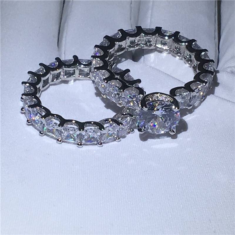 Vecalon Vintage Promise Ring Set 925 Sterling Silver Diamond Engagement wedding Band rings for women Bridal Finger Jewelry