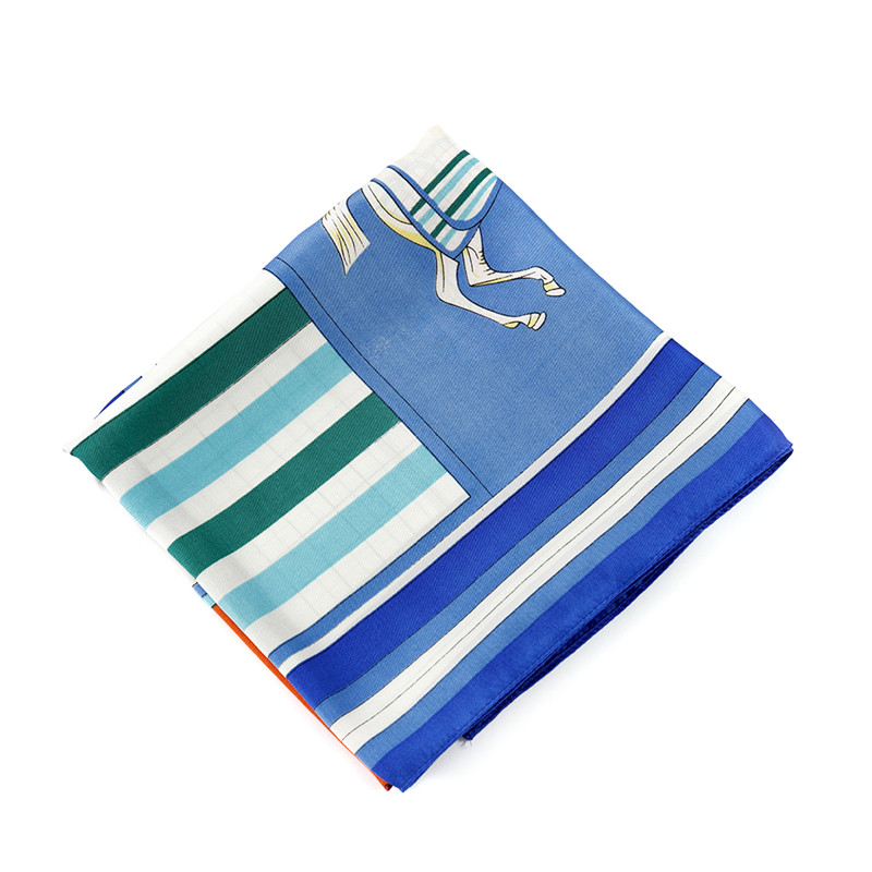 Square Scarves Spain Echarpes Foulards Femme Silk Scarf Women Horse Plaid Print Manual Hand Wrap Bandana Small Hijab 90