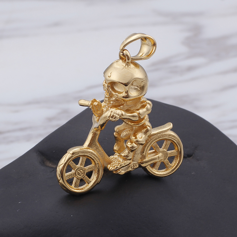 Hip Hop Skeleton Bicycle Pendants Necklace New Men Punk 316L Stainless Steel 18K Gold Plated Jewelry