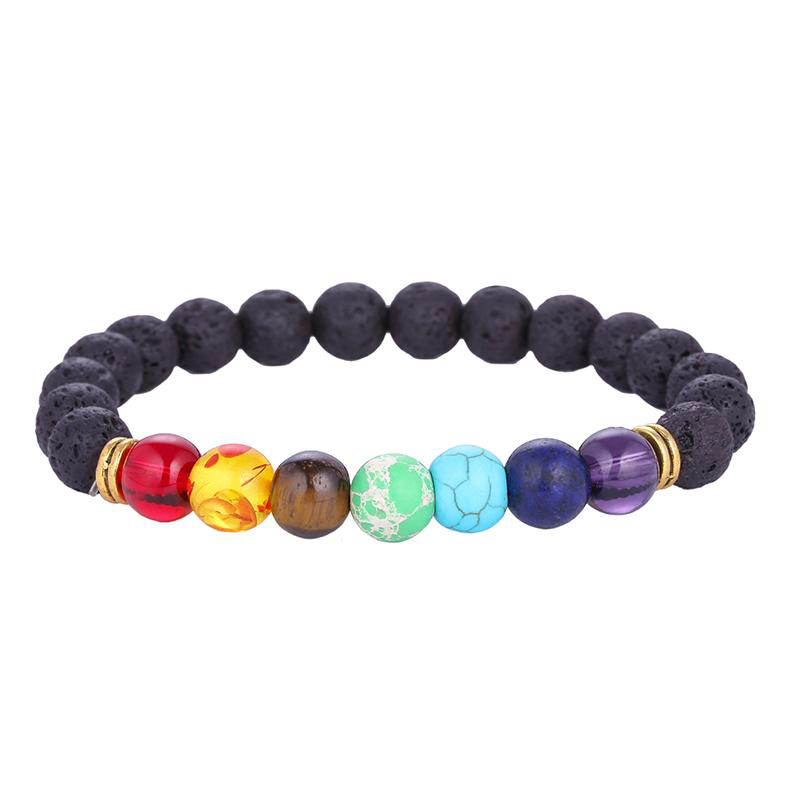 Fashion Natural Lava Rock bracelets 7 chakra stone charm Essential Oil Diffuser beads chain Bangle For women Men handmade Jewelry Bulk