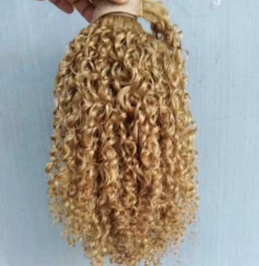 Strawberry Blonde Curly ponytail hair extension wrap around cuticle aligned virgin hair drawstring ponytail human hair kinki 120g