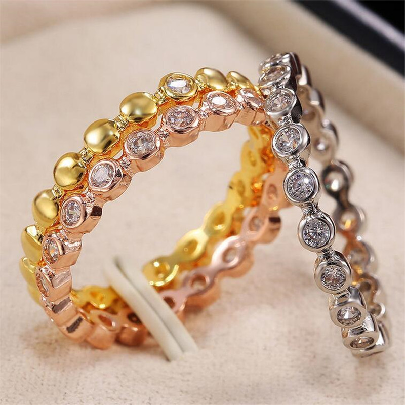 3PCS Wedding Ring Gift Fashion Jewelry 925 Silver&Rose Gold Fill 5A Cubic Zircon CZ Diamond Promise Engagement Band Ring For Lovers' Gift