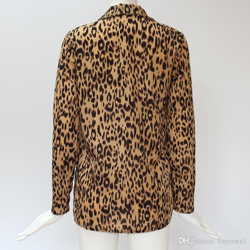 2020 Women Blouses Summer Chiffon Leopard Blouse Long Sleeve Turn Down Collar Lady Office Shirt Loose Tops Plus Size Blusas Chemisier