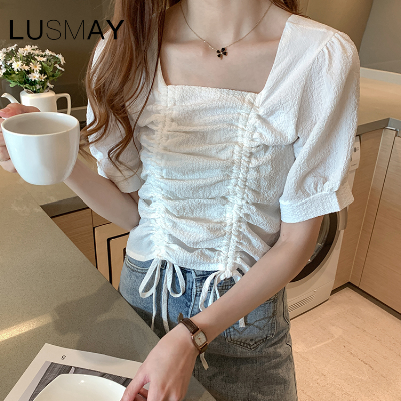 Korean Fashion Drawstring Pleated Plain Casual Blouse Women Summer Short Sleeve Top White Purple
Korean Fashion Drawstring Pleated Plain Casual Blouse Women Summer Short Sleeve Top White Purple