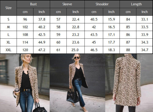 Fashion Women Ladies Mid-length Slim Casual Suit Lady Work Leopard Print Jackets Coats Outerwear