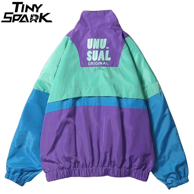 Autumn 2019 Hip Hop Windbreaker Jacket Oversized Mens Harajuku Color Block Jacket Coat Retro Vintage Zip Track Jacket Streetwear V191202