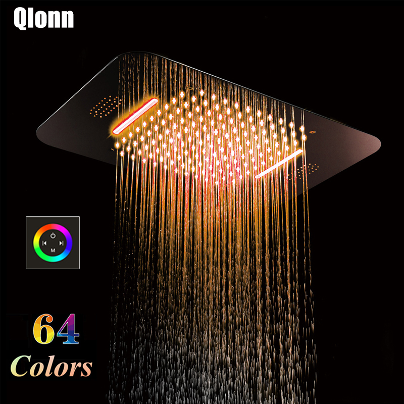 

580*380mm Bathroom 64 Colors Embedded Ceiling LED Bluetooth Music Shower Head Waterfall Rainfall Showerhead 304 Stainless Steel