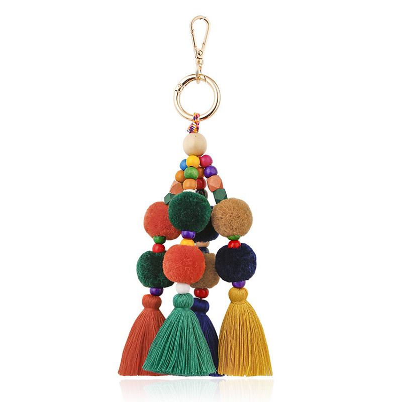 Bohemian Handmade Bag Pendant Key Ring with Tassels Women Accessories Charm Pompom Keychain Gift for Summer Keyring Chain