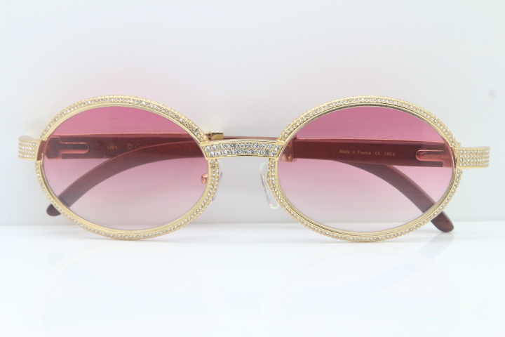 Natural Wood Full Frame Smaller Big Stones sunglasses 7550178 Round Vintage Unisex Sun Glasses Gold glasses dia Size:55