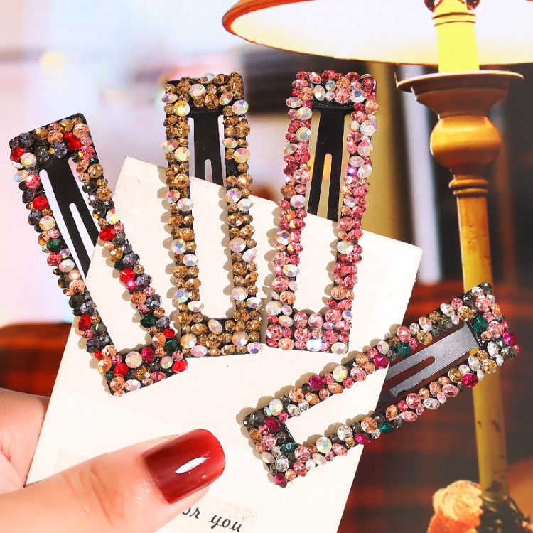Fashion Rhinestone Hair Clip Geometric Diamond BB Grips For Women Colored Bang Clips Crystal Wholesale