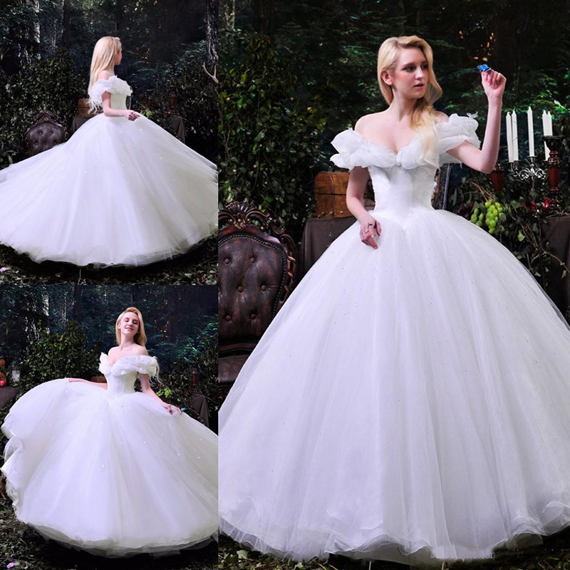 2019 Cinderella Pure White Wedding Dresses Off Shoulder Vestido de Novia A Line Organza Draped Plus Size Garden Bridal Gowns