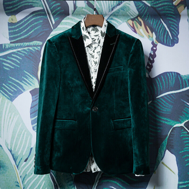 Dark Green Mens Velvet Suits Blazers One Button Groom Party Wedding Tuxedos Slim Fit Men Dinner Suit Jacket Prom Formal Wear