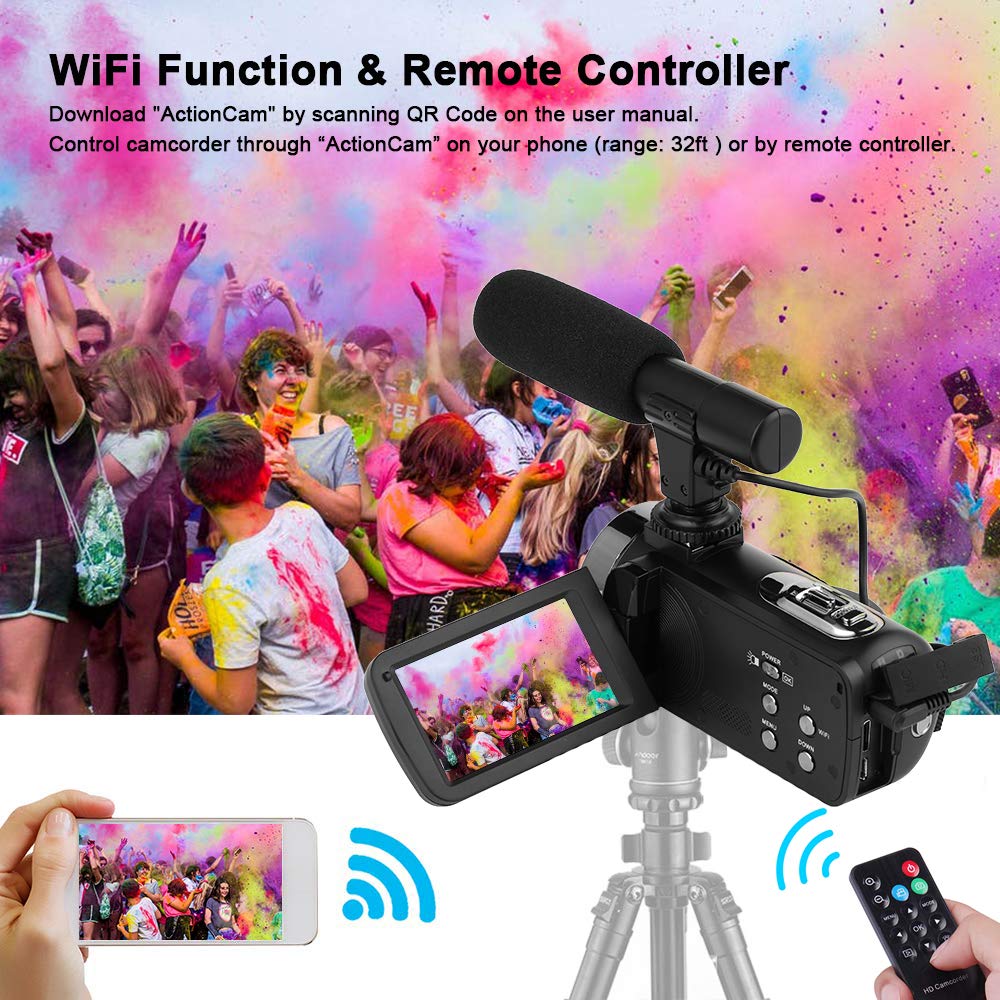 KOMERY 4K Video Camcorder 48 MP Handycam 3.0 Inch LCD Touch Screen 18X Digital Zoom Cam WIFI Night Vision Video Digital Camera