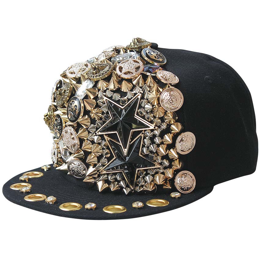 Punk fashion double five-pointed star button sewing rivet baseball cap men and women hip-hop hip-hop hat, Black
Punk fashion double five-pointed star button sewing rivet baseball cap men and women hip-hop hip-hop hat, Black