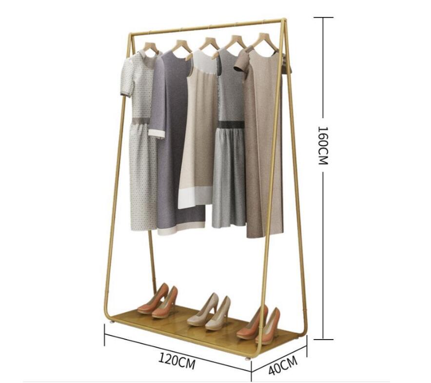 Golden custom color clothing racks Bedroom Furniture Landing coat hanger in cloth stores Iron Hat Frame rack multi-functional shoe shelf