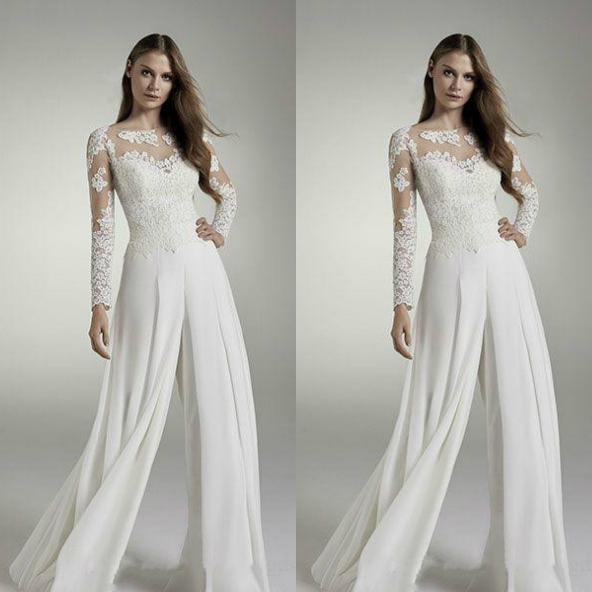 Zuhair Murad Jumpsuits 2019 Wedding Dresses Long Sleeve Lace Appliqued Bridal Gowns Chiffon Suits Wedding Dress Reception Designer Cheap