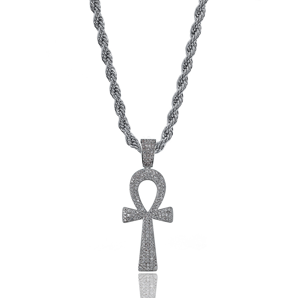 Hip Hop Cross Key Shape Pendants Necklace Jewelry Copper Bling Diamond Stone 18k Gold Plated Jewelry Women/Men