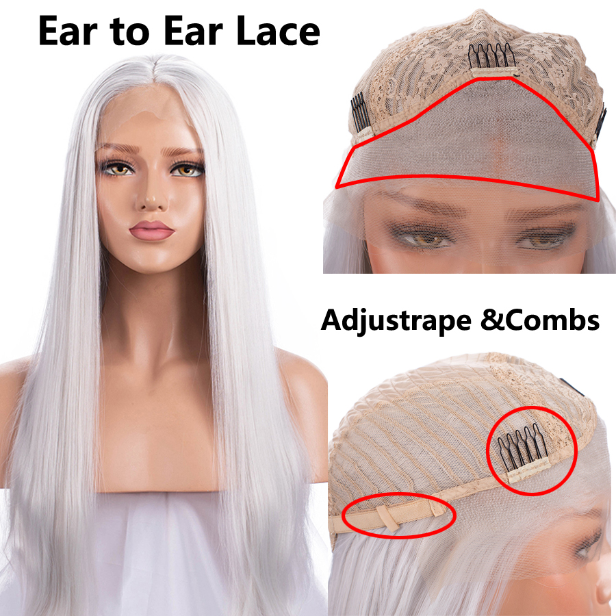 Straight Long Hair Sexy Color Middle Parting Synthetic Wig Cosplay Style Heat Resistant White Lace Front Wigs For African Black Women