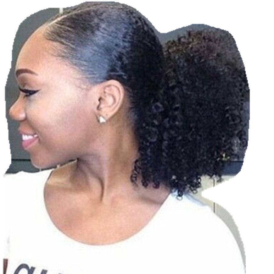 Afro kinky curly drawstring ponytail for black women, puff curly brown Indian virgin hair extension 120g