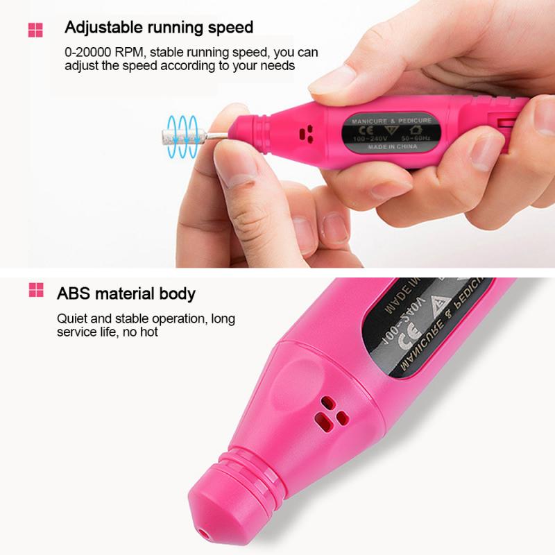 NAD003 2000RPM USB Nail Drill Machine Electric Manicure Pen Pedicure Nail File Tools 6 bits Nail Drill Machine