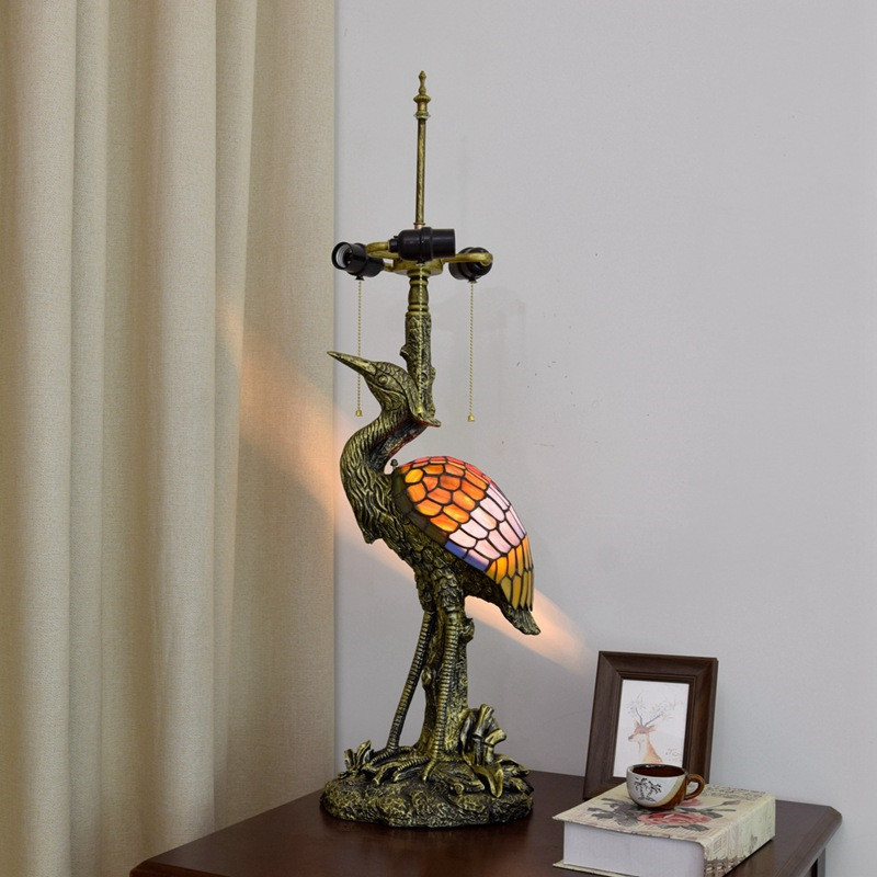 European Style Retro Crane Creative Bar Table Lamp Tiffany Stained Glass Livingroom Diningroom Hotel Art Dragonfly Decorative Lamps TF087