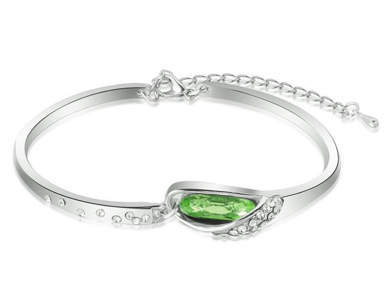 Luxurious Blue Diamond Bangle Bracelet 925 Sterling Silver Glass shoes Bracelet High Quality Alloy + Rhinestone Crystal Glass