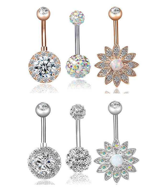 Style 3 pieces 14G stainless steel belly button ring barbell navel ring lady flower body perforation