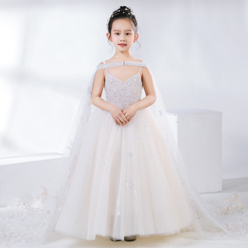 2019 Cute White Flower Girls' Dresses For Wedding Applique Tulle Princess Pageant Dress Floor Length First Holy Communion Dresses 2 pieces